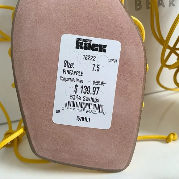 Veronica Beard Foley Ankle Tie Pineapple Yellow Leather Kitten Heels Sandals 7.5 - Picture 8 of 16